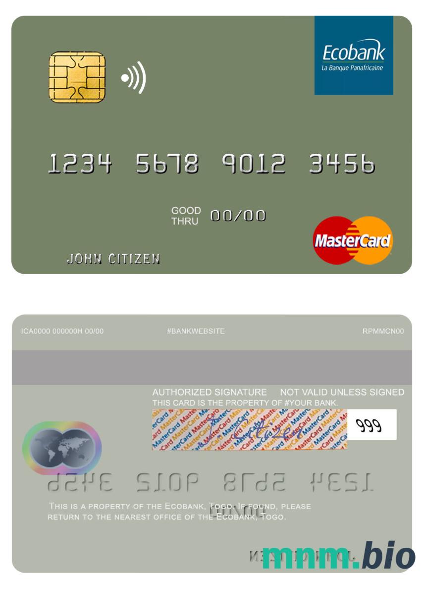 Togo Ecobank przykład karty mastercard w formacie PSD